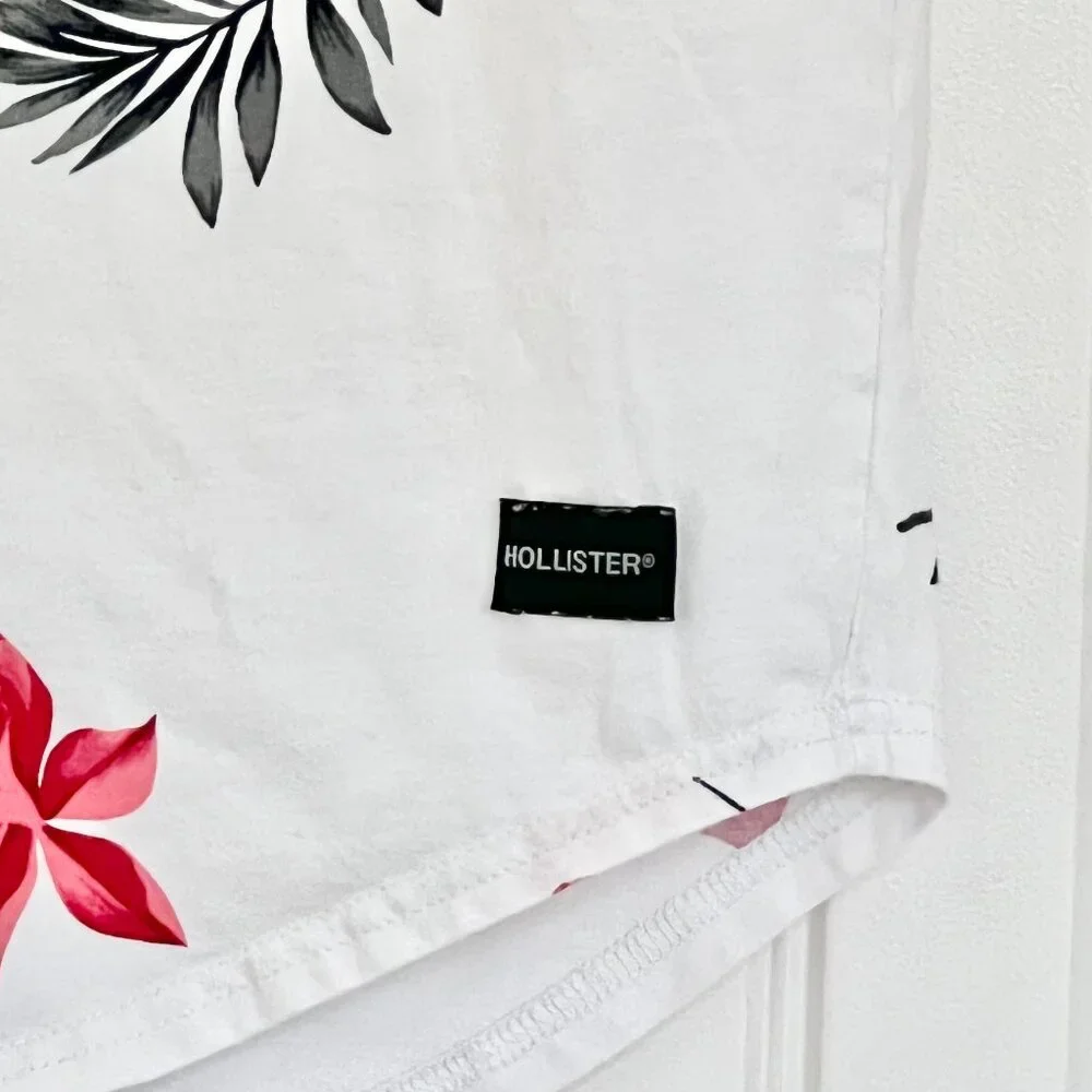 Hollister Men Longline Curved Hem Floral Pattern White Short Sleeve T-Shirt - XS - Picture 10 of 10